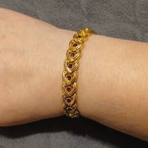Vintage Gold and Red Heart Bracelet